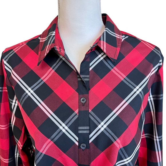 FOXCROFT Holiday Plaid Button Down Shirt Sz 14 Red‎ Long Sleeve Christmas Tartan - Picture 5 of 11